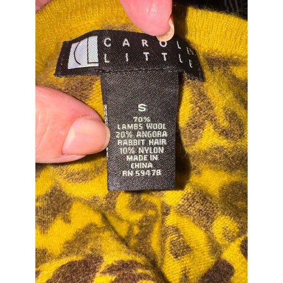 Carol Little Lambs Wool Angora Cardigan Mustard Yellow Brown Paisley Sweater S - Picture 5 of 9